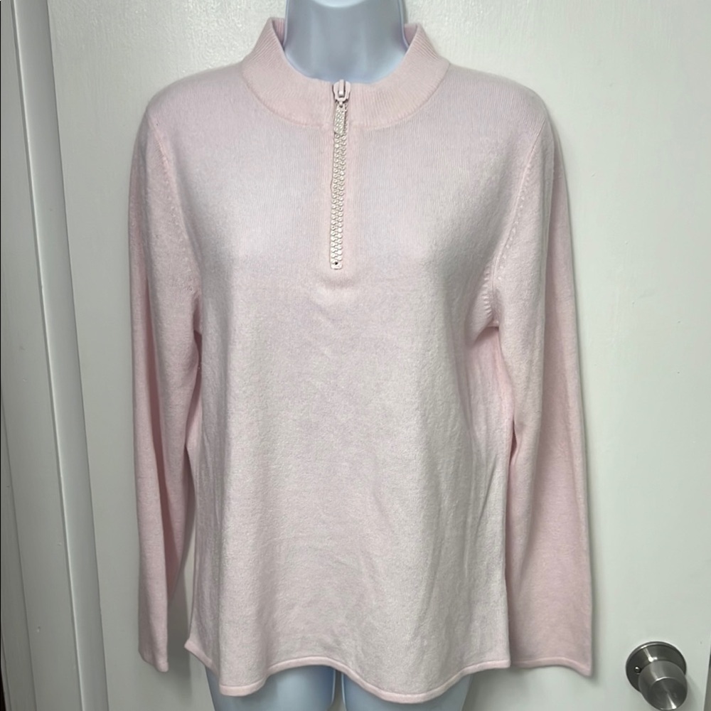 101. Mercer St. Studio Pink 1/4 Zip Sweater, rhinestones on Zipper/pull tab Sz L